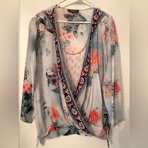 Tolani Floral Print Blouse with Pink and Blue Accents